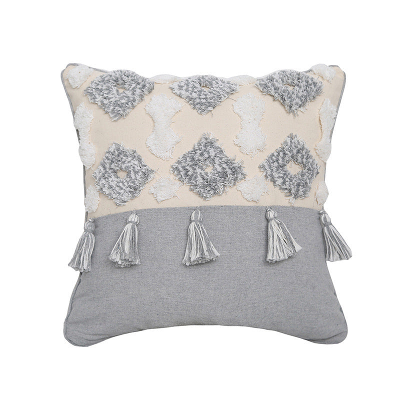 Hand-embroidered Tufted Throw Pillow Fringed Waist Pillow Case