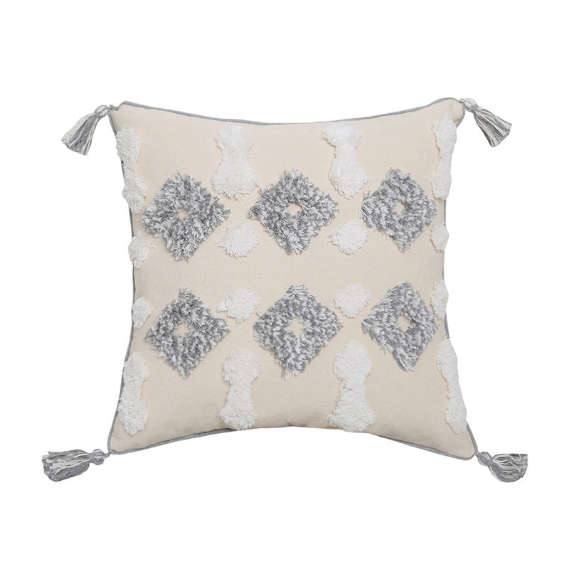 Hand-embroidered Tufted Throw Pillow Fringed Waist Pillow Case