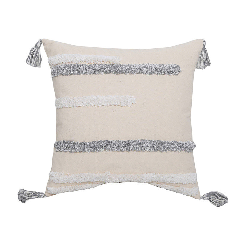 Hand-embroidered Tufted Throw Pillow Fringed Waist Pillow Case