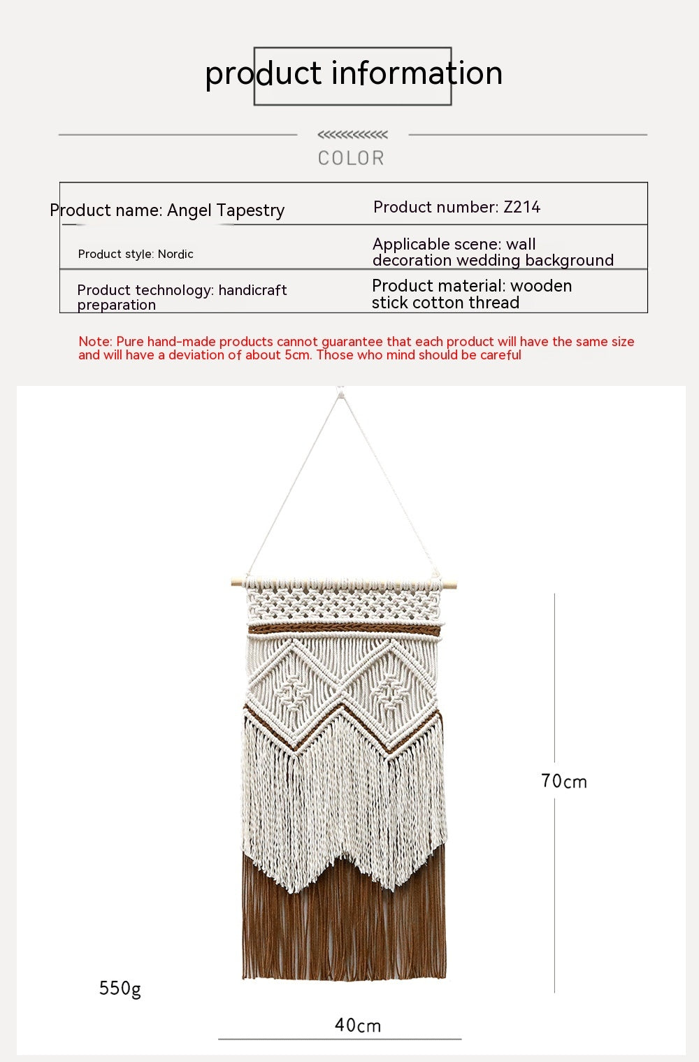 Hand-woven Tapestry Tassel Cotton String Wall Hanging