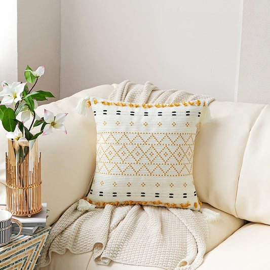 Hand-embroidered Tufted Throw Pillow Fringed Waist Pillow Case
