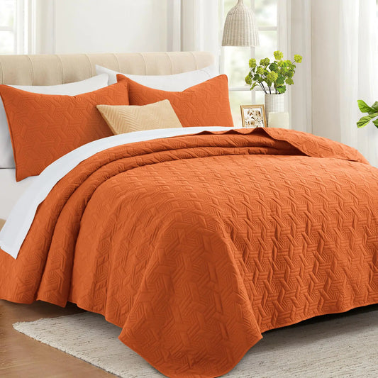 Lavsiry Burnt Orange Quilt Full/Queen Size Bedding Set Summer Lightweight