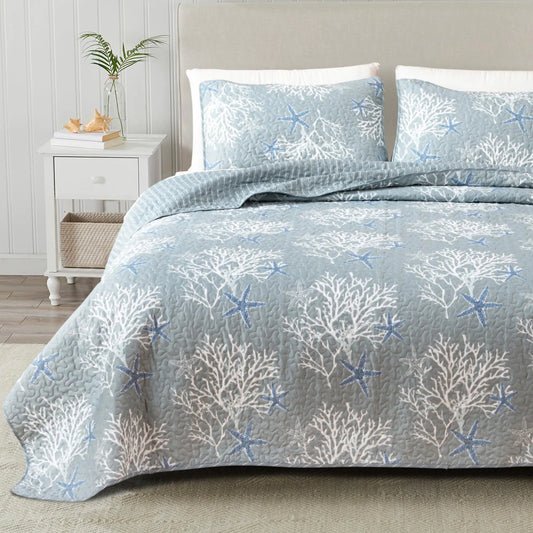 Pearl Blue /Soft Lightweight /3-piece Reversible Bedspread