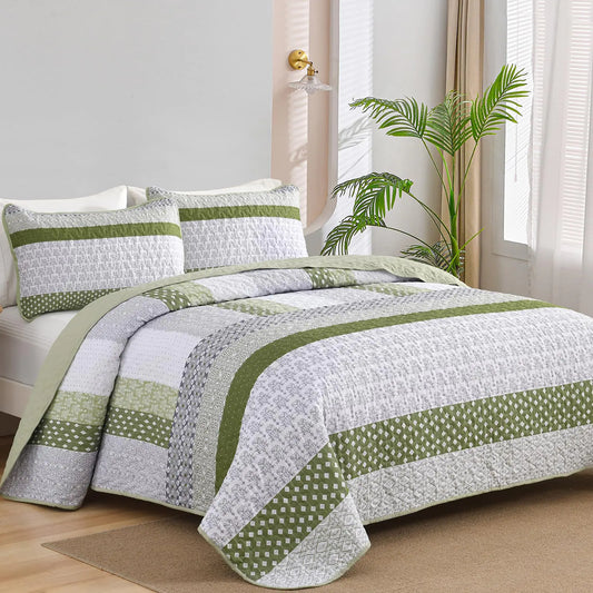 Bohemian Stripe Quilt Sets 3 Pieces Boho Quilted Bedspread
