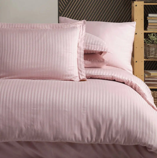 Hobby Striped Powder - Double Jacquard Satin Duvet Cover Set